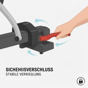 Detailansicht der stabilen Befestigung beim Günstiger Fahrradträger mit Rampe für Anhängerkupplung.