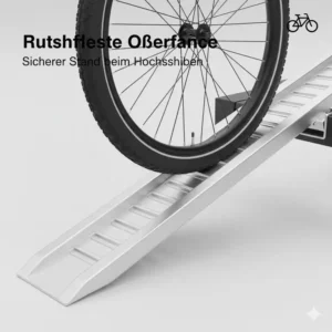 Die Fahrradträger Rampe zum Beladen von E-Bikes mit spezieller rutschfester Oberfläche.