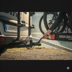 Die sichere Befestigung am Kugelkopf: Fahrradträger mit Rampe für Van Anhängerkupplung.