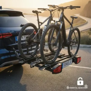Diebstahlsicherung und Schlösser für den Schwerlast Fahrradträger mit Rampe für Anhängerkupplung.