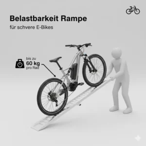 Hohe Tragkraft der Fahrradträger Rampe zum Beladen von E-Bikes für schwere Modelle.