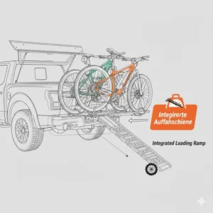 So wird die Schiene am Fahrradträger mit Rampe für Pickup Anhängerkupplung sicher verstaut.