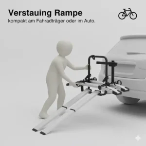 So lässt sich die Fahrradträger Rampe zum Beladen von E-Bikes platzsparend im Auto verstauen.
