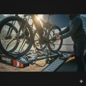 Diebstahlschutz und Rahmensicherung beim Fahrradträger mit Rampe für Van Anhängerkupplung.