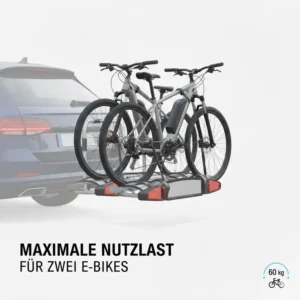 Illustration der hohen Traglast für zwei Fahrräder beim Günstiger Fahrradträger mit Rampe für Anhängerkupplung.