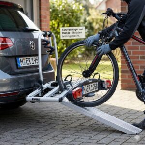 Schritt-für-Schritt Anleitung: So nutzen Sie den Fahrradträger mit Rampe bei Rückenproblemen zum einfachen Beladen.
