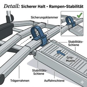 Stabilität im Fokus: Die sichere Führung beim Fahrradträger mit Rampe bei Rückenproblemen verhindert Unfälle.