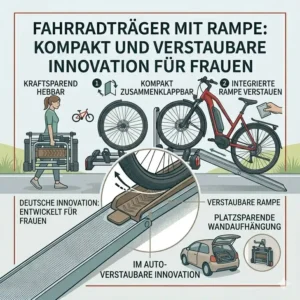 Kompakte Lagerung und Klappfunktion beim Fahrradträger mit Rampe für Frauen.