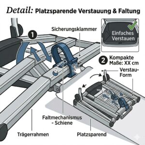 Platzsparende Lösung: So einfach lässt sich der Fahrradträger mit Rampe bei Rückenproblemen zusammenklappen.