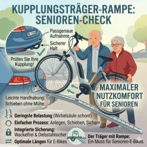 Checkliste zur Kompatibilität mit der Anhängerkupplung für den Fahrradträger mit Rampe für Senioren.