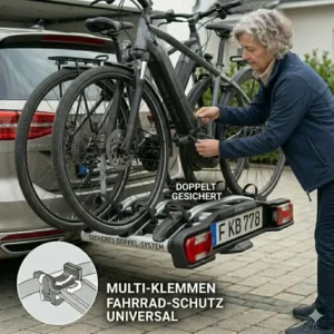 Universelle Passform für einen Fahrradträger mit Rampe für leichtes Aufladen.