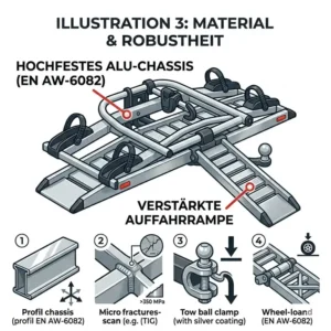 Die robuste und leichte Materialstruktur vom Aluminium Fahrradträger mit Rampe für maximale Langlebigkeit.