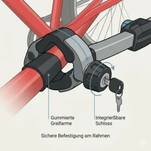 Schutz vor Diebstahl durch integrierte Schlösser am Fahrradträger mit Rampe und Diebstahlschutz.