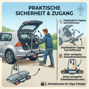 Dank Abklappmechanismus bleibt der Kofferraum trotz montiertem Fahrradträger mit abnehmbarer Rampe jederzeit zugänglich.