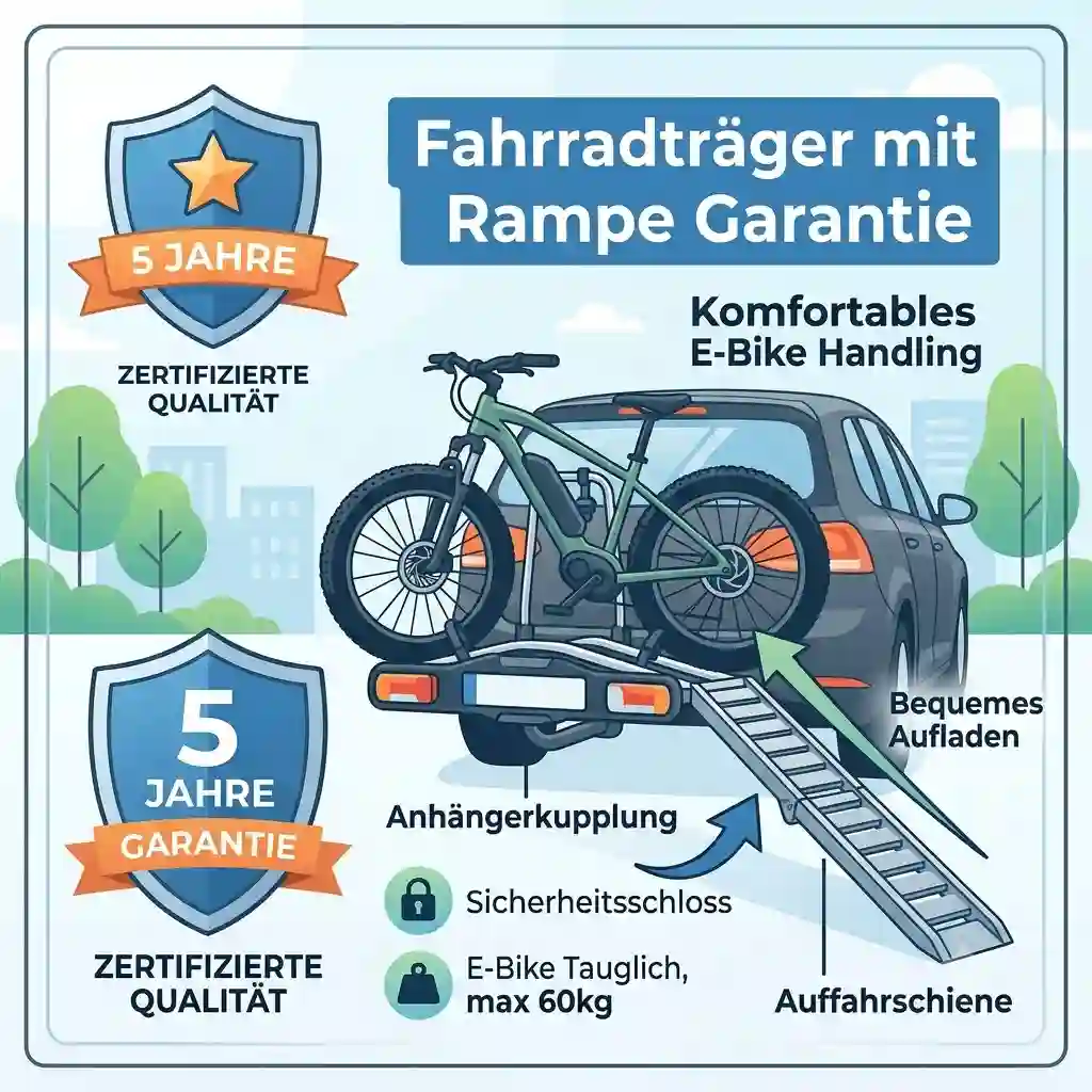 Premium e-bike carrier featuring a Fahrradträger mit Rampe Garantie.
