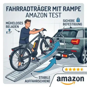 A technical illustration demonstrating how to use a fahrradträger mit rampe Amazon, focusing on the loading mechanism.