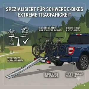 A heavy-duty hitch bike rack designed for heavy e-bikes, demonstrating a robust fahrradträger mit rampe für ford f-150.
