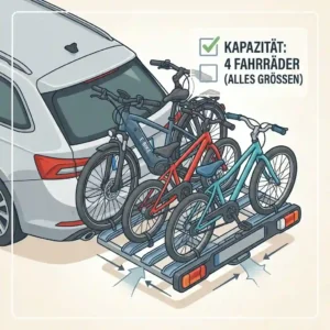 Overview of the loading capacity for multiple bikes on a Fahrradträger mit Rampe für Familien.