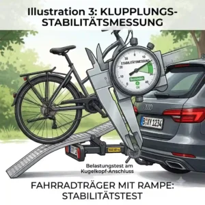Simulating rough road conditions and high vibrations during the Fahrradträger mit Rampe Stabilitätstest.