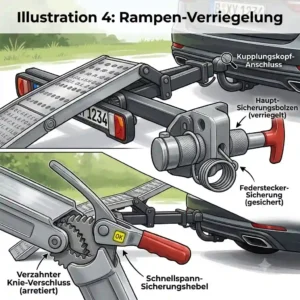 A detailed close-up look at the secure locking mechanism evaluated in the Fahrradträger mit Rampe Stabilitätstest.