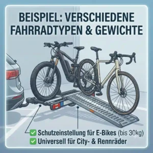 Weight differences of various bicycle types for Fahrradträger mit Rampe vs ohne Rampe.