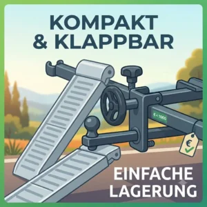 Demonstration of the space-saving, foldable design and easy storage process for a "Fahrradträger mit Rampe unter 1000 Euro".