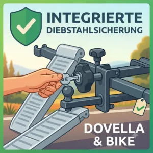 A close-up view of the integrated theft-protection lock on a reliable "Fahrradträger mit Rampe unter 1000 Euro".